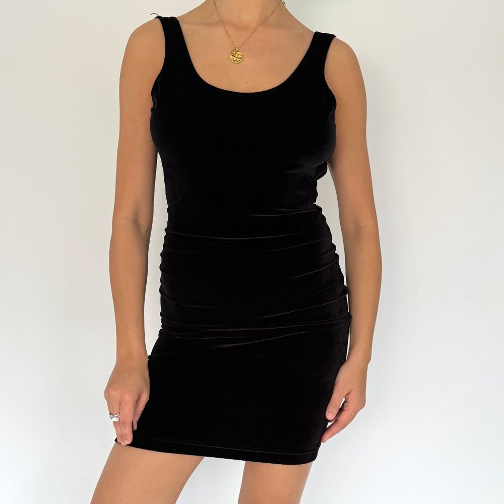 y2k American Apparel black velvet scoop open back sleeveless short mini dress